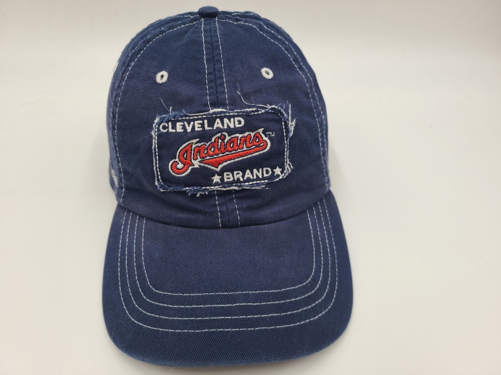 Cleveland Indians Brand Distressed Adjustable (Shortened Strap) Hat Cap MLB Blue