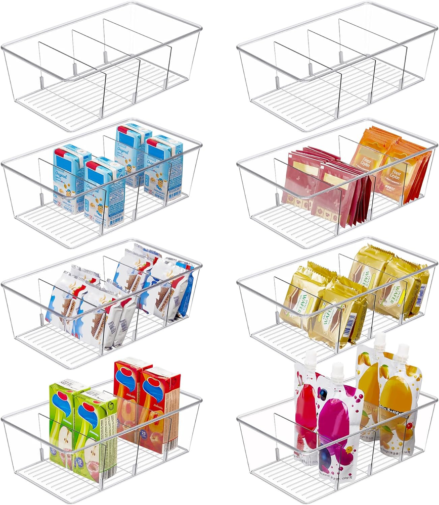8 Pack Food Storage Organizer Bins, Clear Plastic Bins for Pantry, Kitchen, Frid