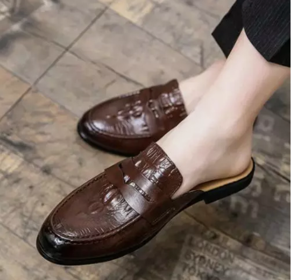 Men's Crocodile Casual Slippers Shoes Flats Breathable Slingback US10 Brown New