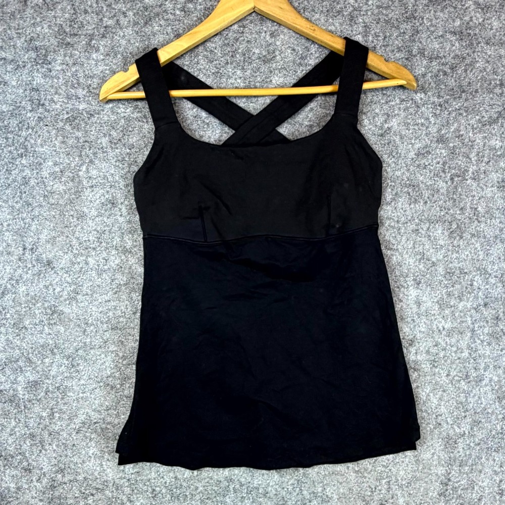 Lululemon Track & Train Tank Top Women 6 Black stretch Criss Cross Back Athletic