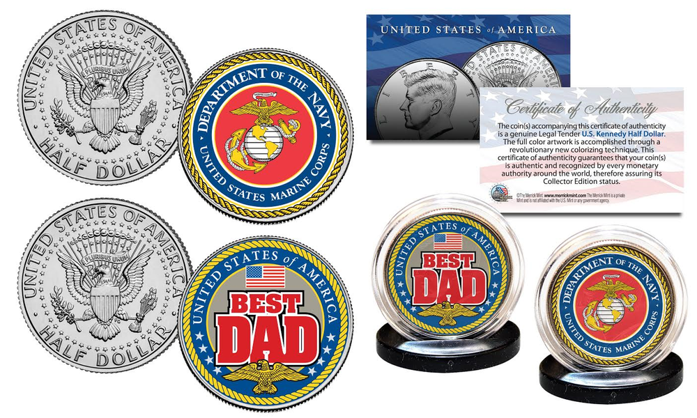 Marines Fathers Day Military Dad 2-Coin JFK Kennedy Half Dollar Set-image