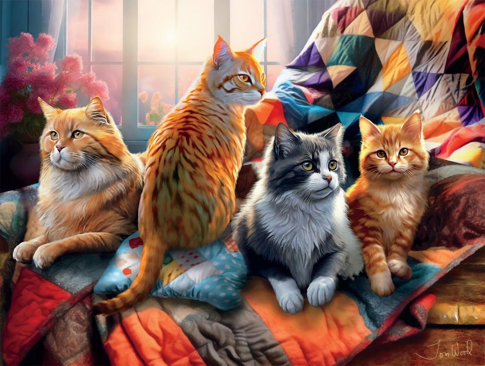 - Tom Wood - Cats and Quilts - 750 Piece Jigsaw Puzzle for Adults Challenging...