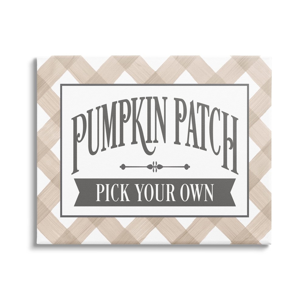 Parche de calabaza letrero de campo otoño beige a cuadros lienzo arte de pared, diseño por Le...