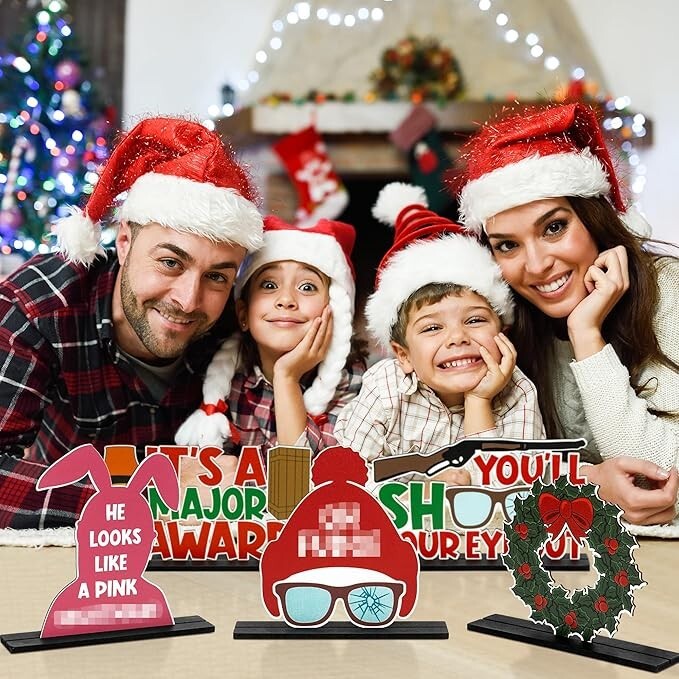 5Pcs Christmas Table Decorations Bunny Wreath Wooden Signs for Holiday Party M1