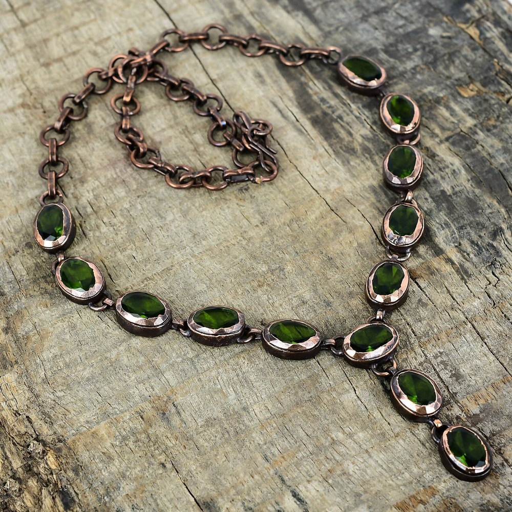 Mother's Day Copper Peridot Bezel Electroformed Chain Necklace Gift for Wife  -image