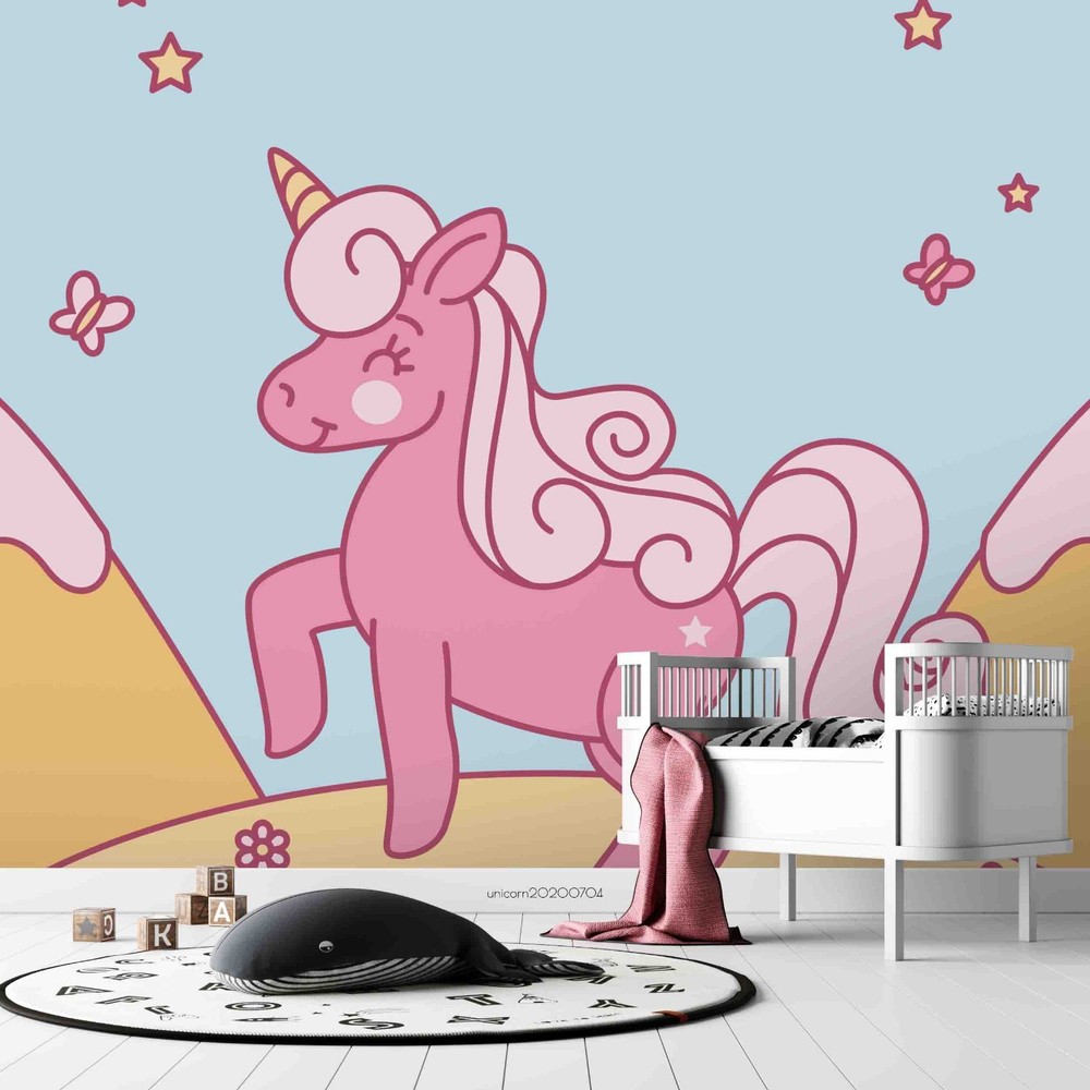 3D Unicorn Flower Butterflies Cartoon Wall Murals Wallpaper Murals Wall Sticker