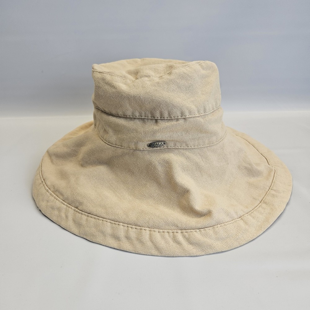 Scala Collezione Khaki Tan Canvas Bucket Beach Sun Hat Adjustable Floppy Cotton