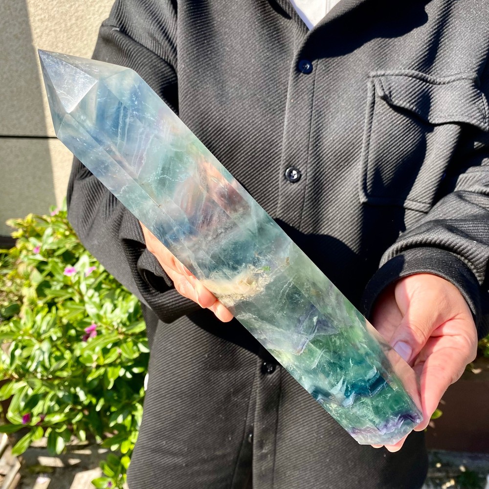 3.35LB Large natural color fluorite crystal column  energy repair