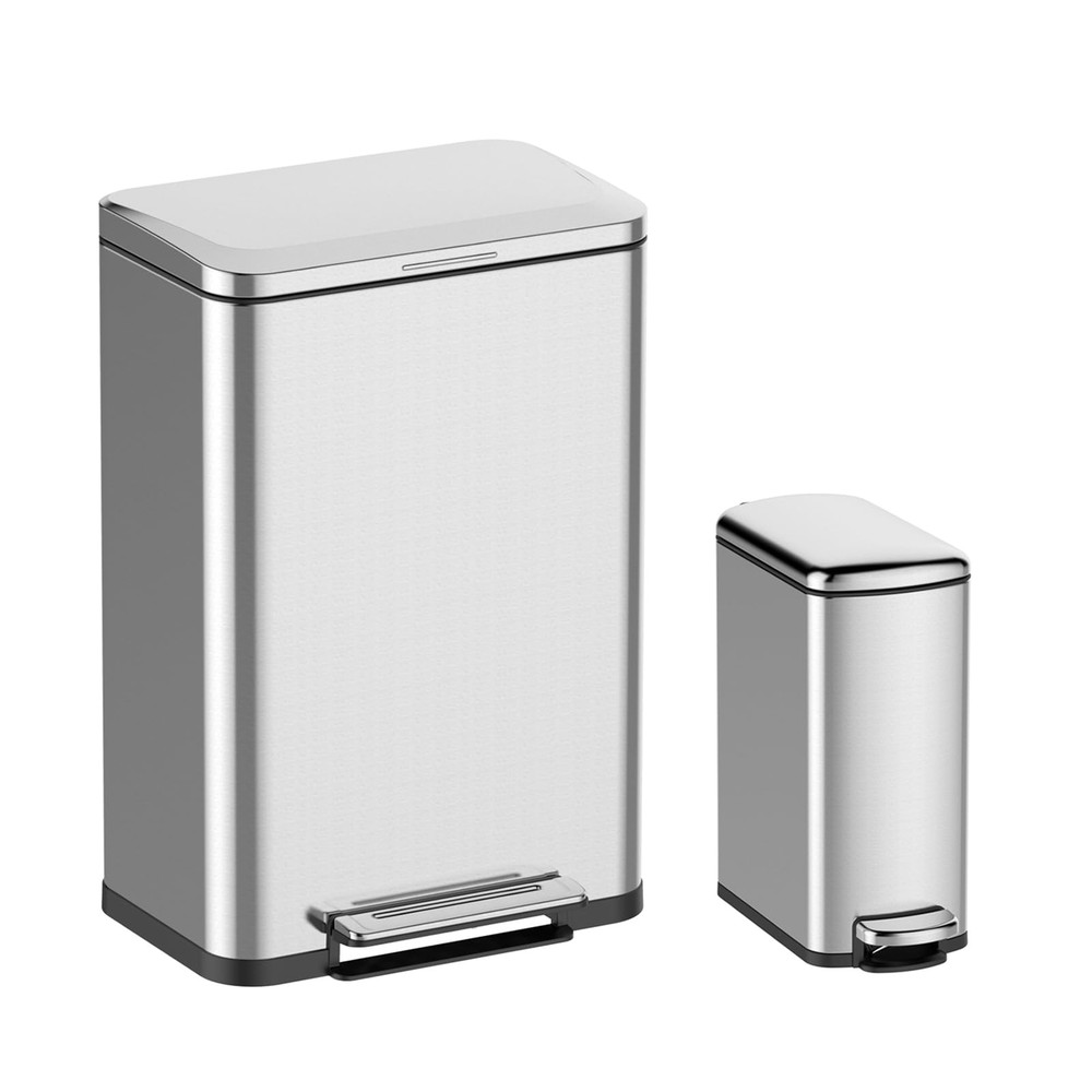 Trash Can Set 13.2 Gallon and 2.1 Gallon, Rectangular Kitchen Waste Bins with...