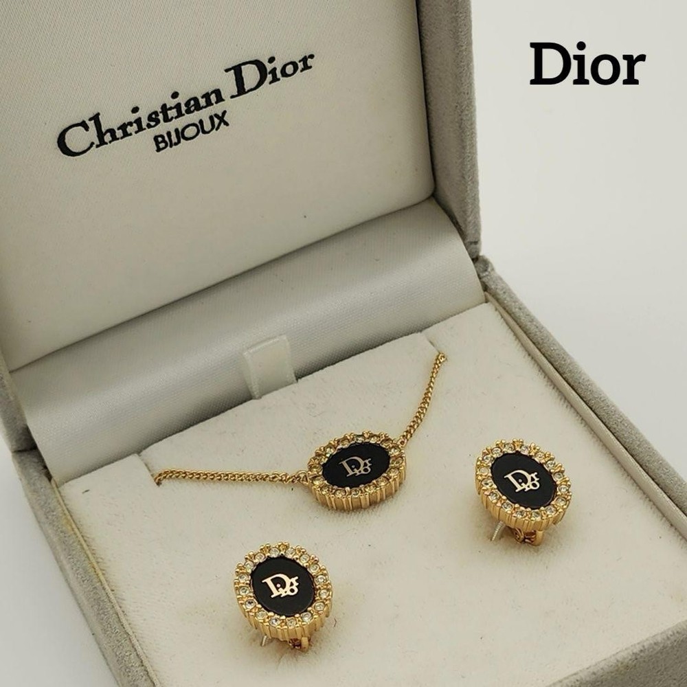 Dior Trotter Oval Black Gold Necklace and Earrings Set Pre-Owned