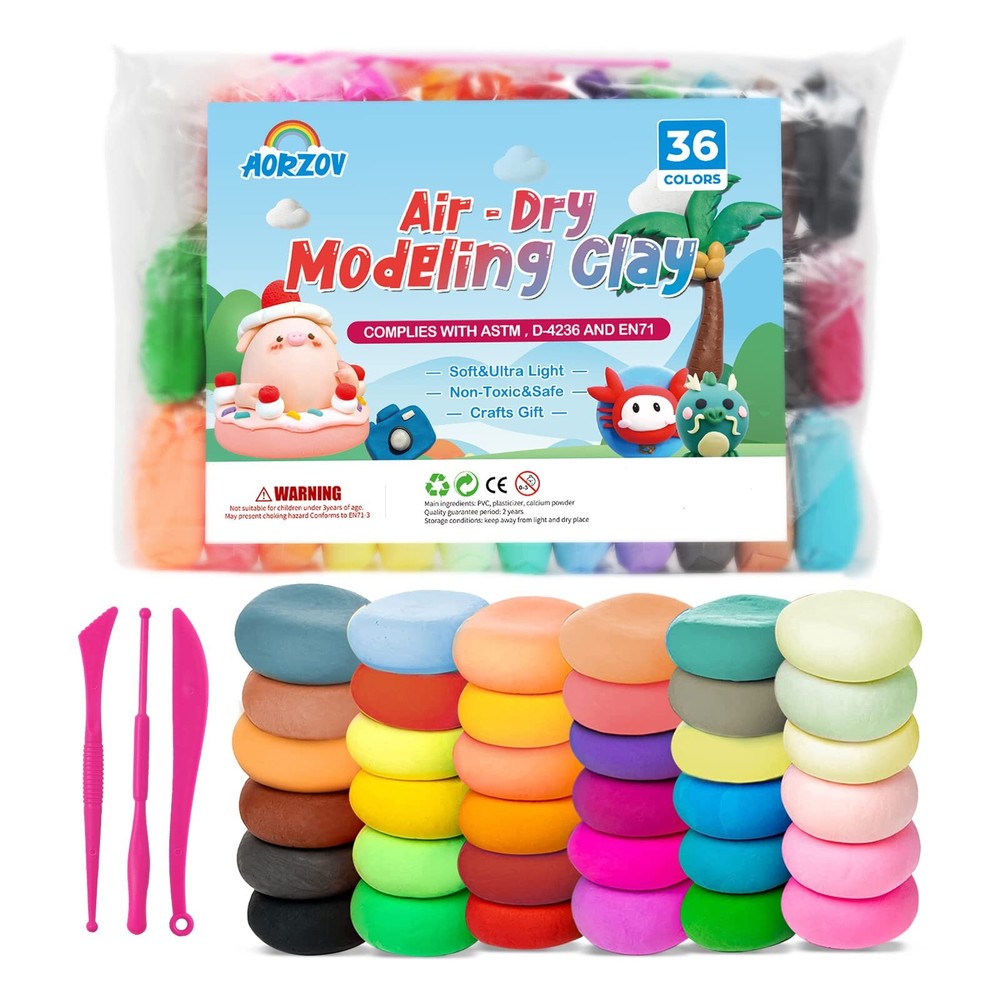 36 Colors Air Dry Clay for Kids Modeling Clay Kit Magic Foam DIY Clay with 3 ...