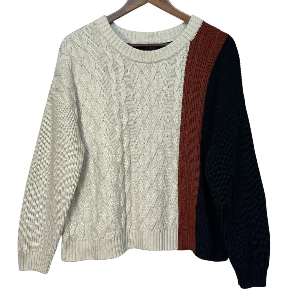 Banana Republic Women's XL Colorblock Cable Knit Rayon Pullover Sweater