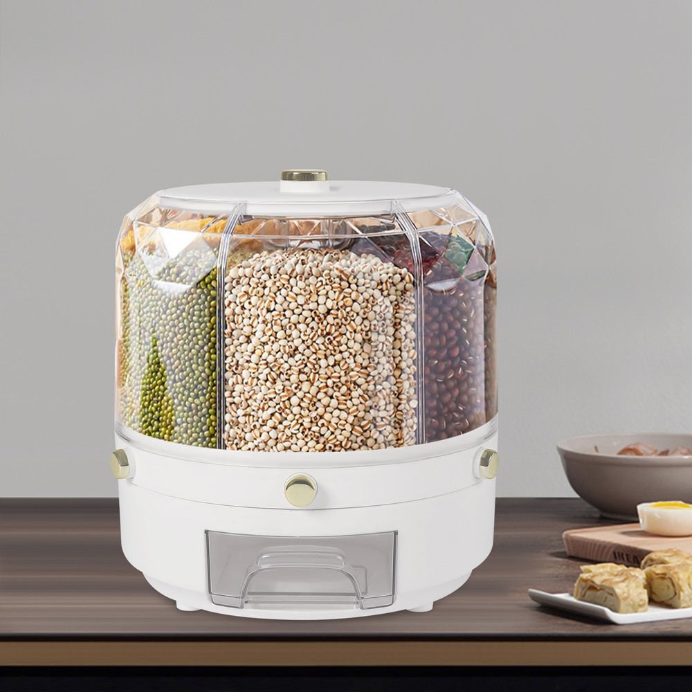 360° Rotatable Cereal Grain Dispenser Storage Box Kitchen Rice Container