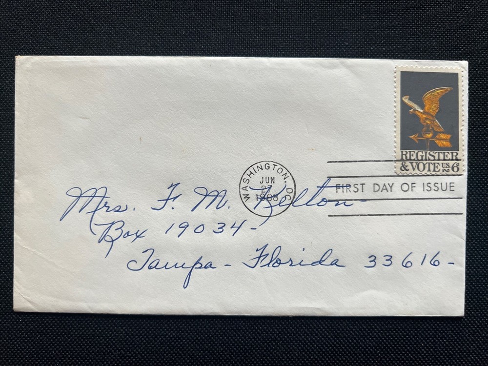 1344 Register to Vote FDC No Cachet Jun 27 1968 Washington DC