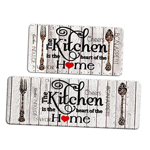 Farmhouse Style 2-Piece Cushioned Anti-Fatigue Kitchen Mat Set for Comfort