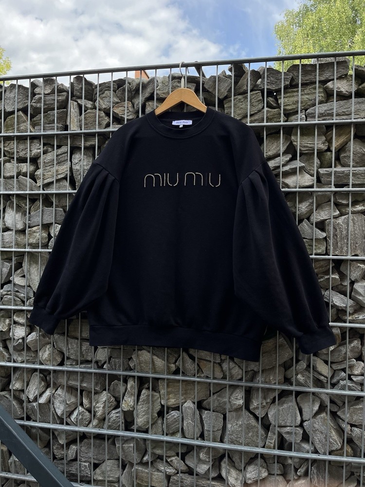 Miu Miu Big Crystals Logo Sweatshirt Luxury Black Unisex Oversized Size XL