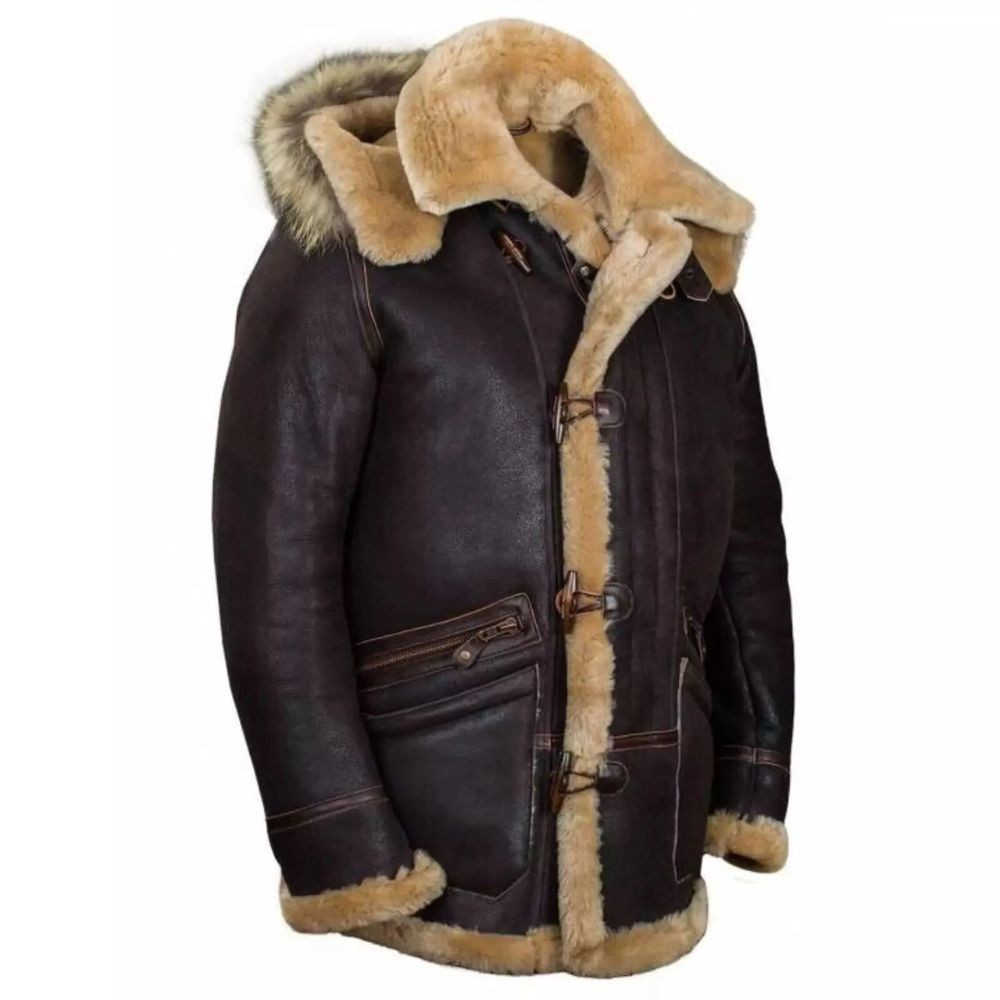 B-7 Bomber Flight Shearling Genuine Brown Fur Sheepskin Leather Jacket For Men's