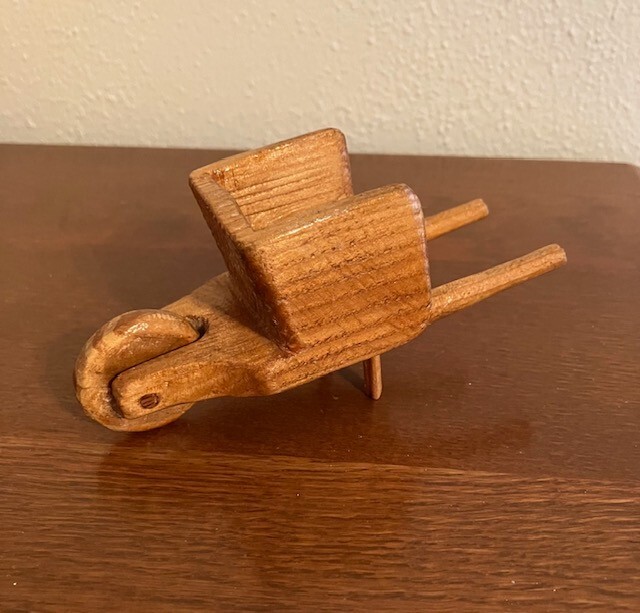Vintage Wooden Doll Wheelbarrow 2.5H 5L 1.5W Miniature Toy Furniture