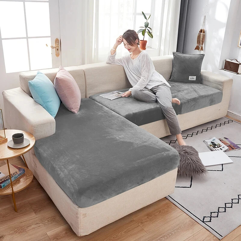 Super Velvet Sofa Cushion Cover Elastic Thick Corner Soft Slipcover Protector