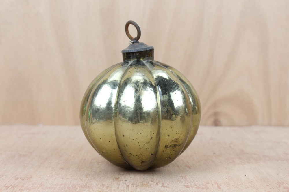 Vintage Style Gold Mercury Glass Kugel Pumpkin Ornament Christmas Holiday Decor