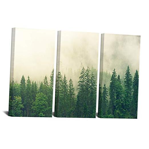 3 Piece Canvas Wall Art for Living Room Misty Forests of Evergreen Coniferous