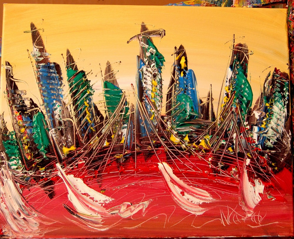 New York Planet Pop Art Painting  Stretched Canvas Very Textured Signed