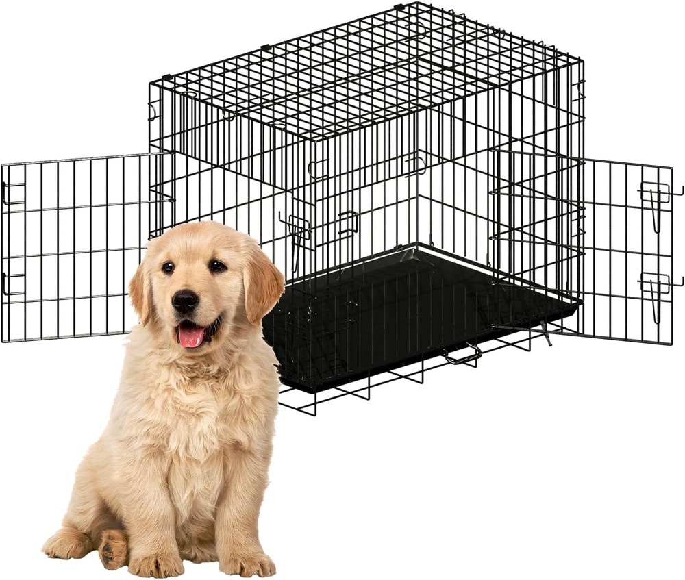 Double Door Wire Dog Crate with Removable Tray and Adjustable Divider-image