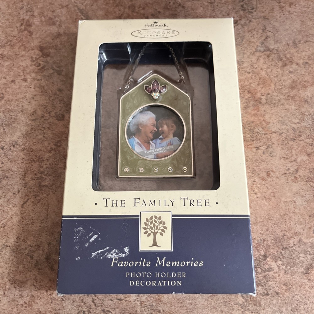 Vintage Hallmark Keepsake Family Tree Photo Ornament  Green Purple Rhinestone 3