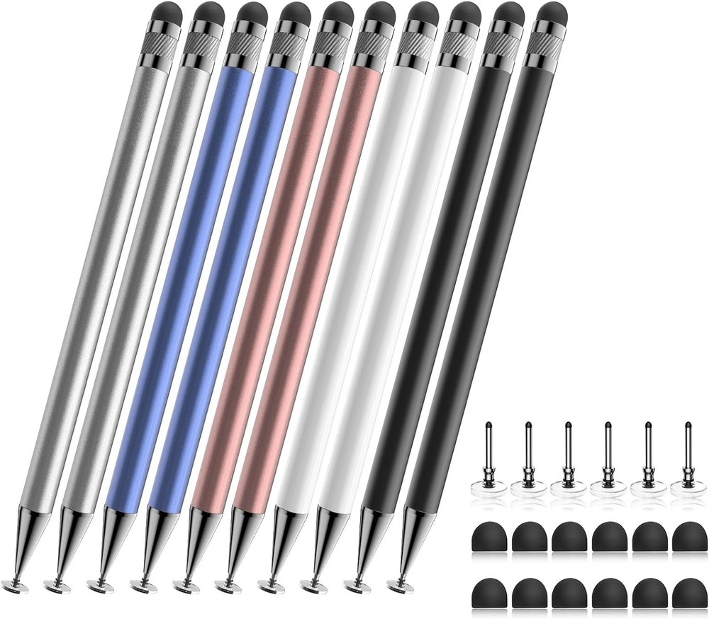 10-Pack 2-in-1 Stylus Pen Set - Silver, Blue, Pink Gold, White, Black
