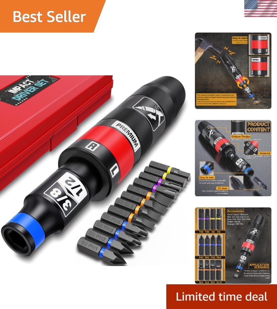 13-Piece Impact Screwdriver Set for Rusted Fasteners - Manual Reversible Repair Tool
