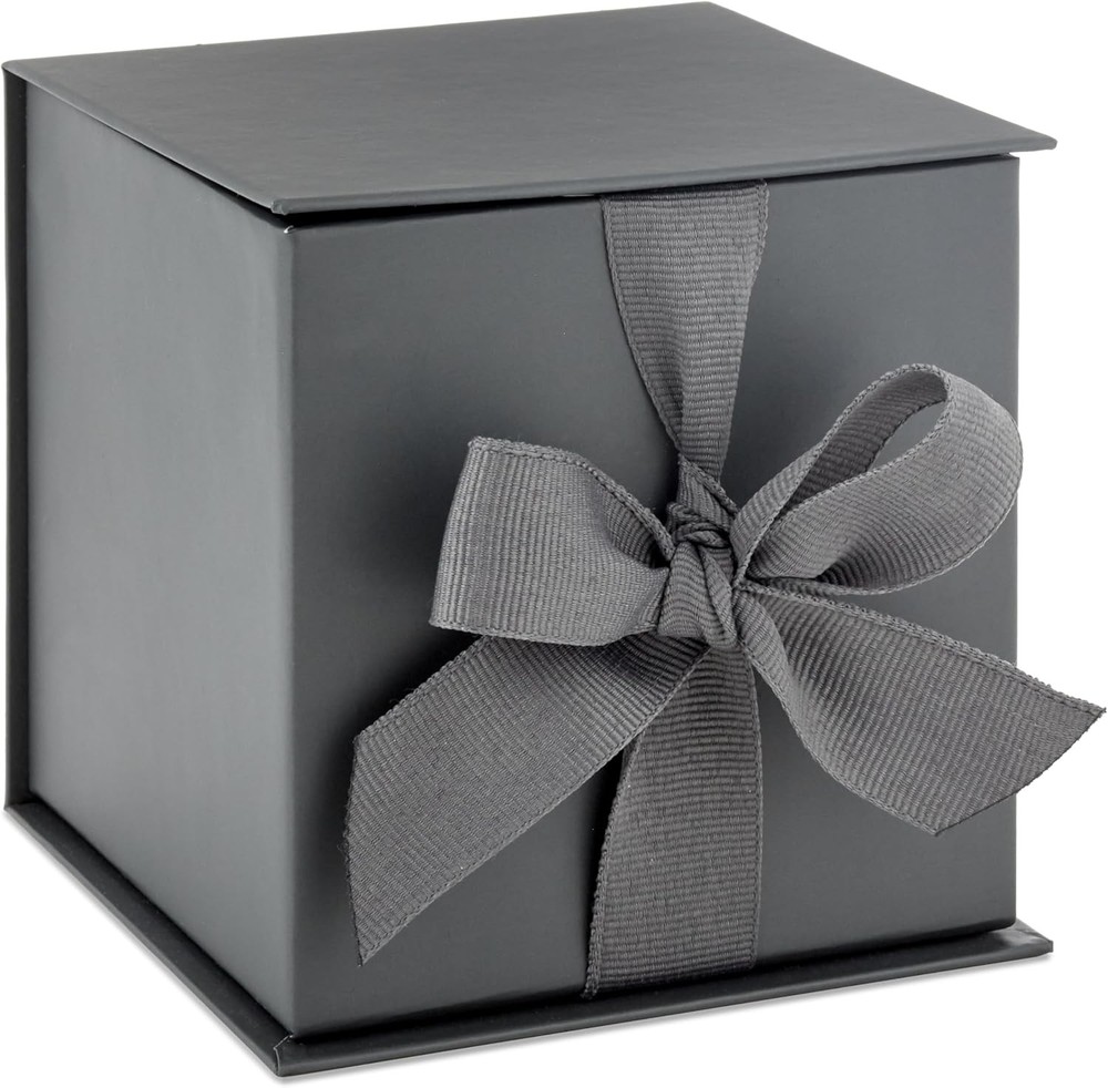 Hallmark Small Gift Box with Bow and Shredded Paper Fill (Gray 4 inch Gift Box)