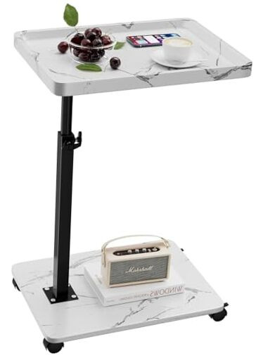 Adjustable Height C Table with 360° Swivel TV Tray for Small Spaces