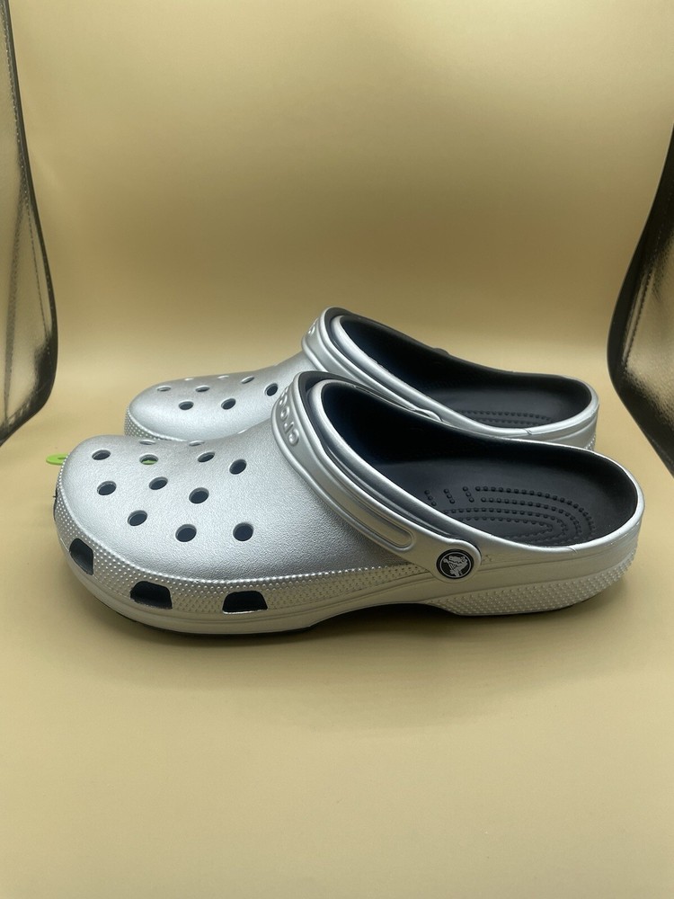 Sz 12 Crocs Classic Metallic Clog Men’s Water Shoes Silver Slip On NEW No Box
