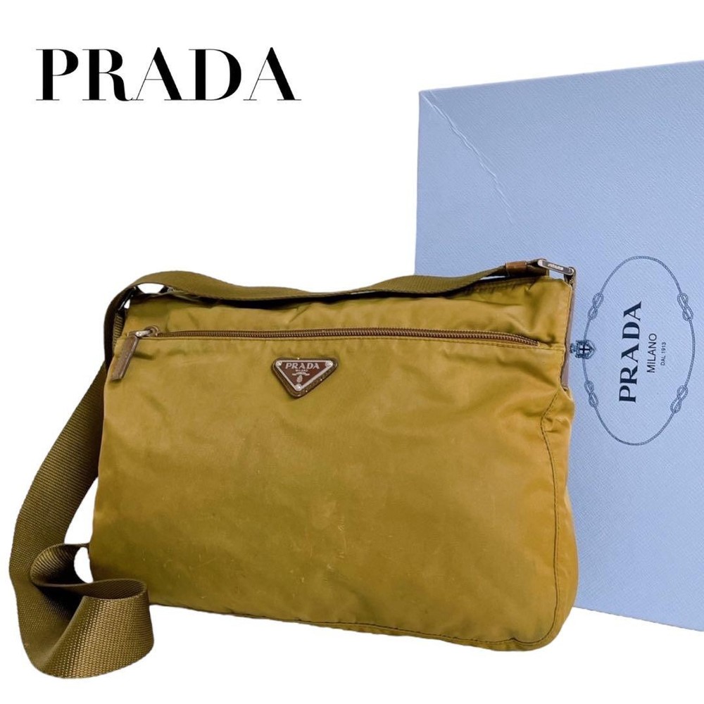 Prada White Nylon Shoulder Bag with Triangle Logo Crossbody Authentic Excellent Condition