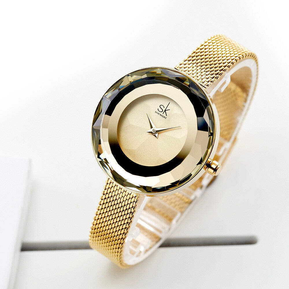 Casual Waterproof Ladies Quartz Watch with Mesh Strap and Round Dial