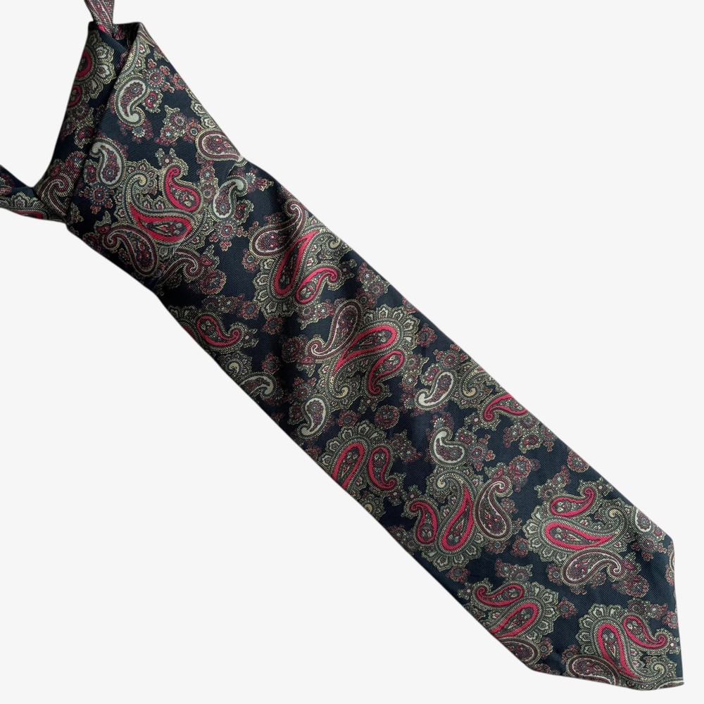 Vintage 90s Hardy Amies Colourful Paisley Print Silk Tie, Retro 80s Floral