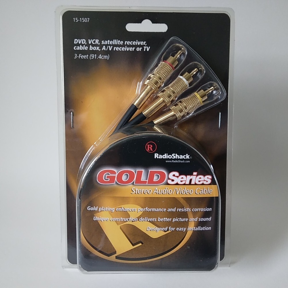 RadioShack Gold Series A/V CABLE Audio Video 3 Feet DVD VCR 15-1507 New In Pack