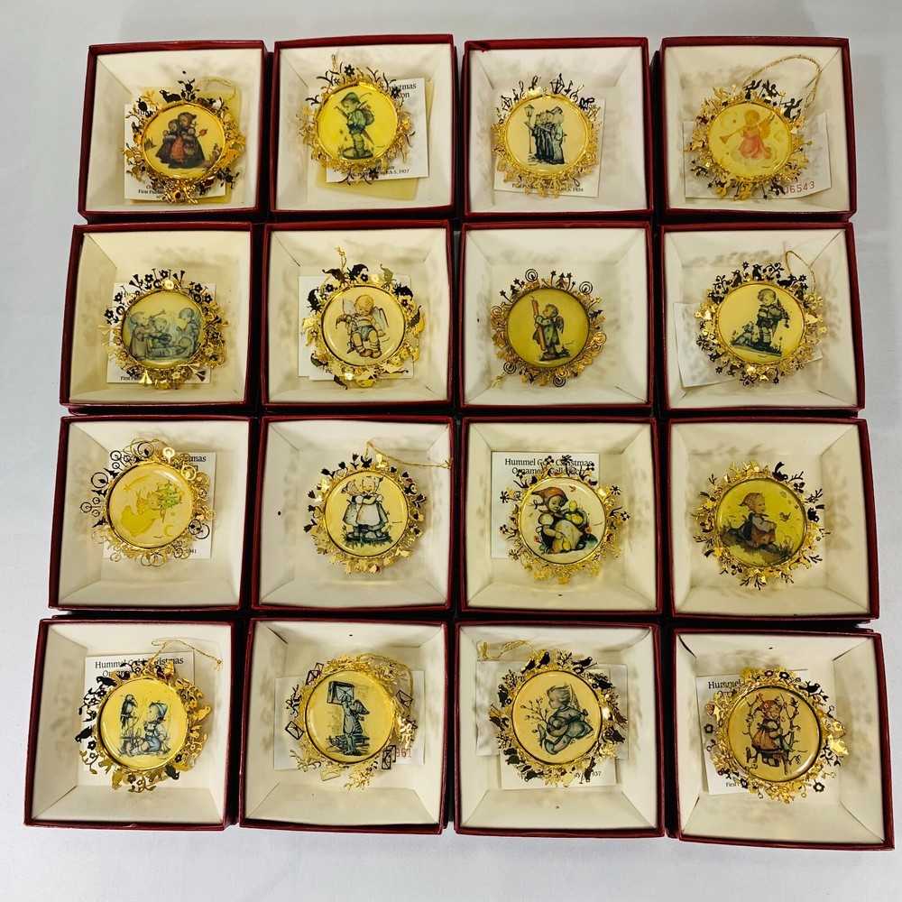 Set of 16 The Hummel Gold Christmas Ornament Collection Danbury Mint 1987-1988