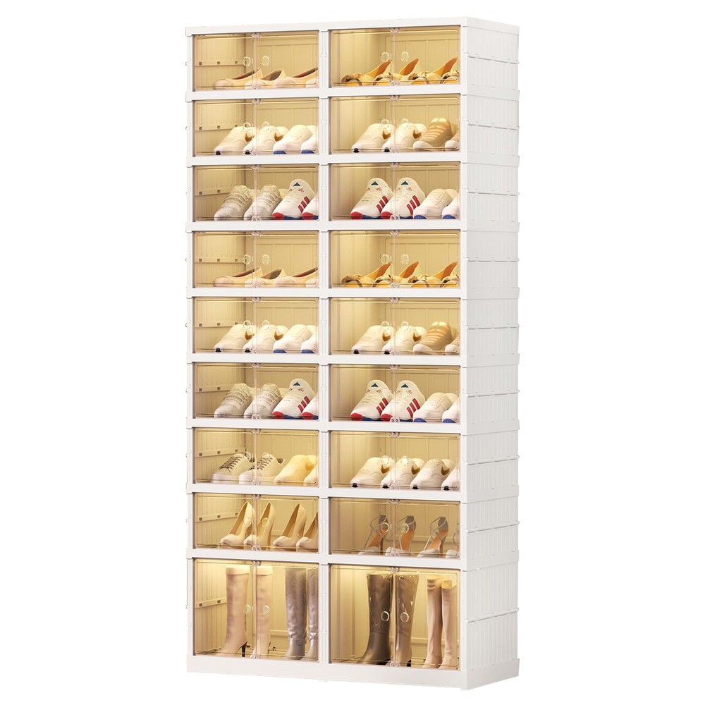 9-Tier 36-Pair Shoe Rack with Pulley Magnetic Door Foldable Storage Cabinet