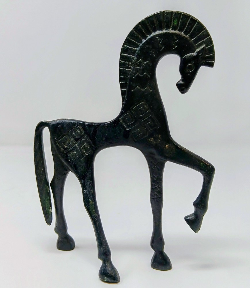 Vintage MCM Etruscan Bronze Greek Horse Sculpture by Weinberg Modernist Decor