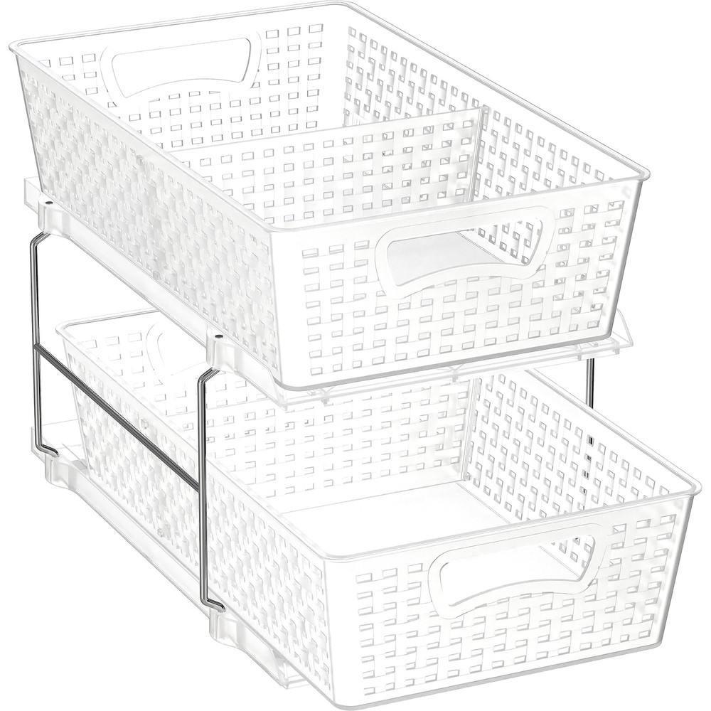 2 Tier Bathroom Organizer Tray Pull-Out Sliding Drawer/Under-Sink Storage, Clear