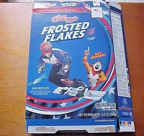 Kellogg's Frosted Flakes Cereal Box MIKE SCHULTZ 2018 US Snowboarding