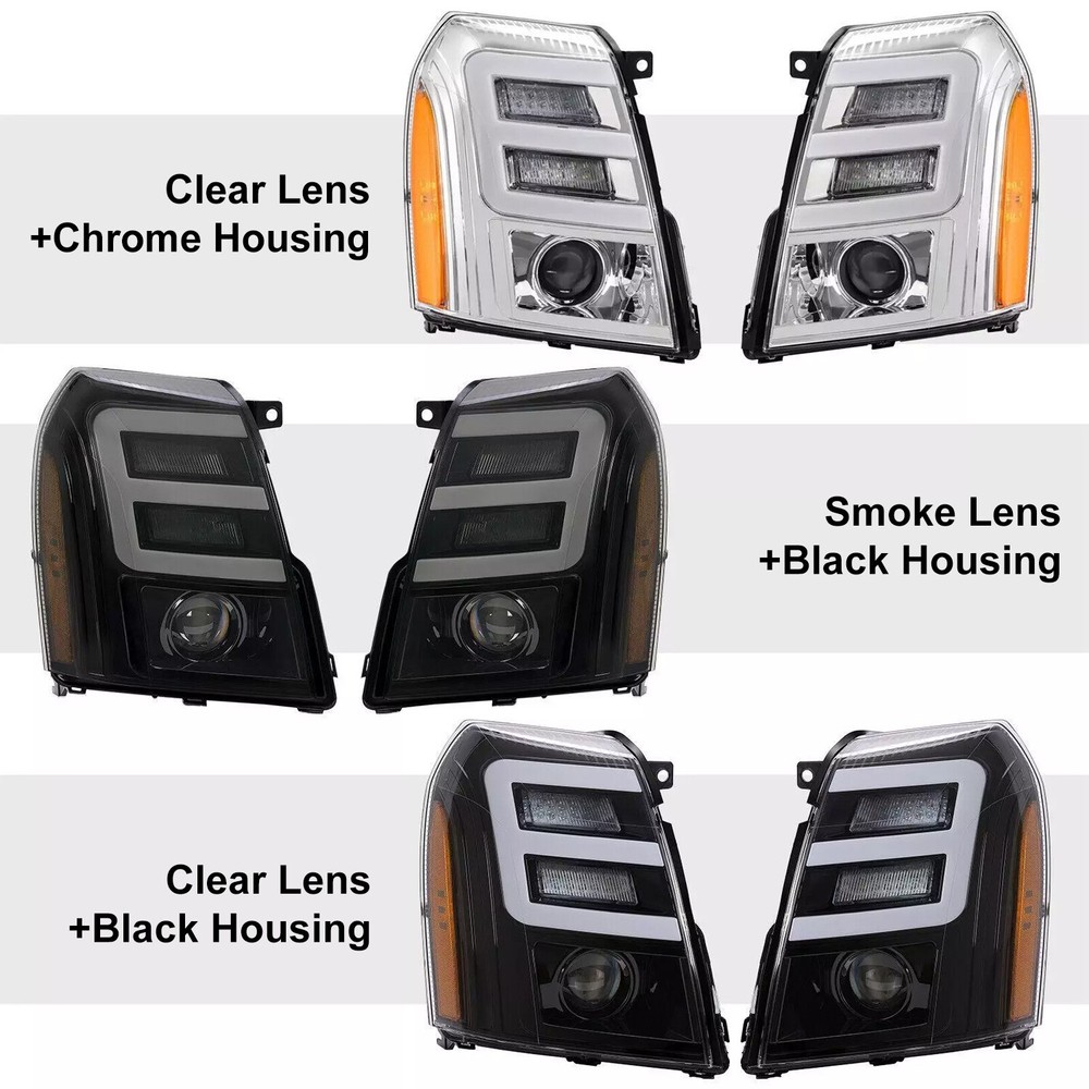 For 2007-2014 Cadillac Escalade HID Xenon Projector Headlights Headlamps LED