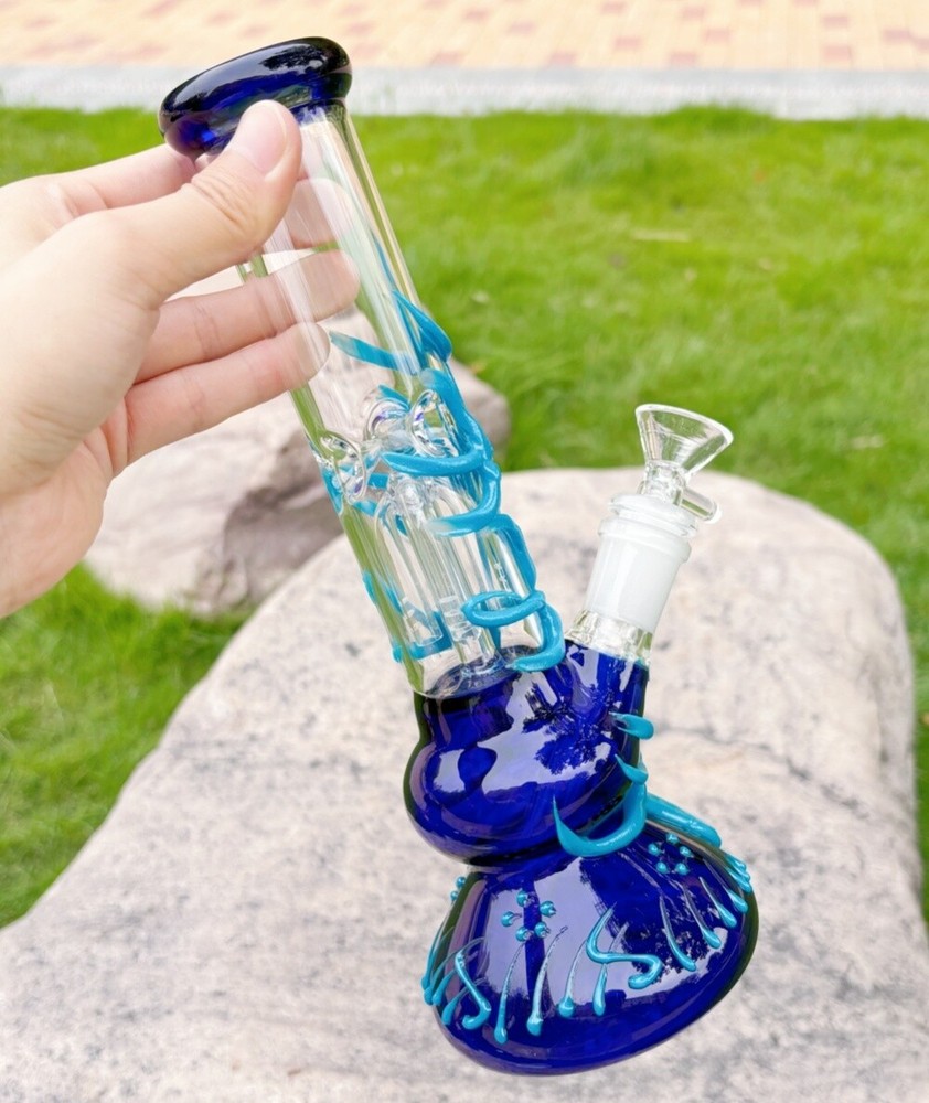 10-Inch Glow-in-the-Dark Pyrex Glass Bong with Tree Perc Water Pipe
