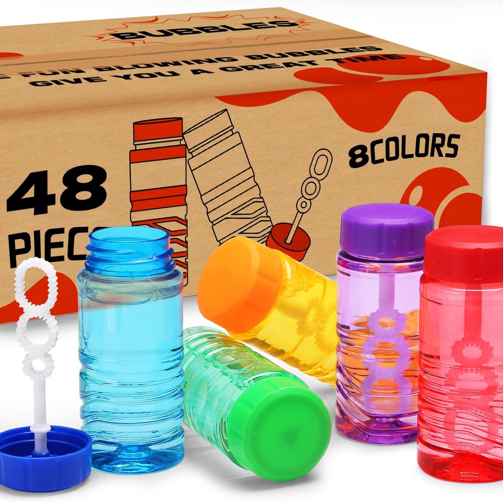 48-Piece Bubble Bottles with Wands in 8 Colors – Bulk Party Favors for Kids