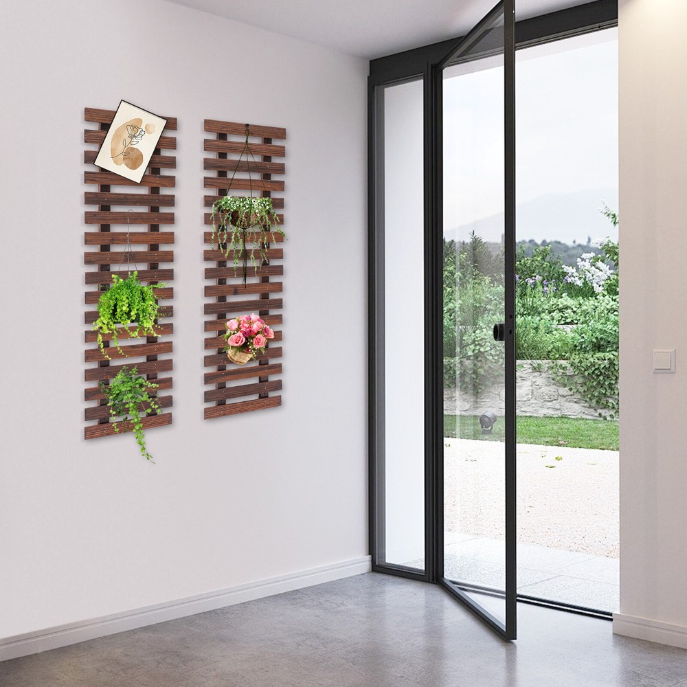 90*29cm 2PCs Wooden Hanging Planter Rack Vertical Garden Wall Mount Plant Stand