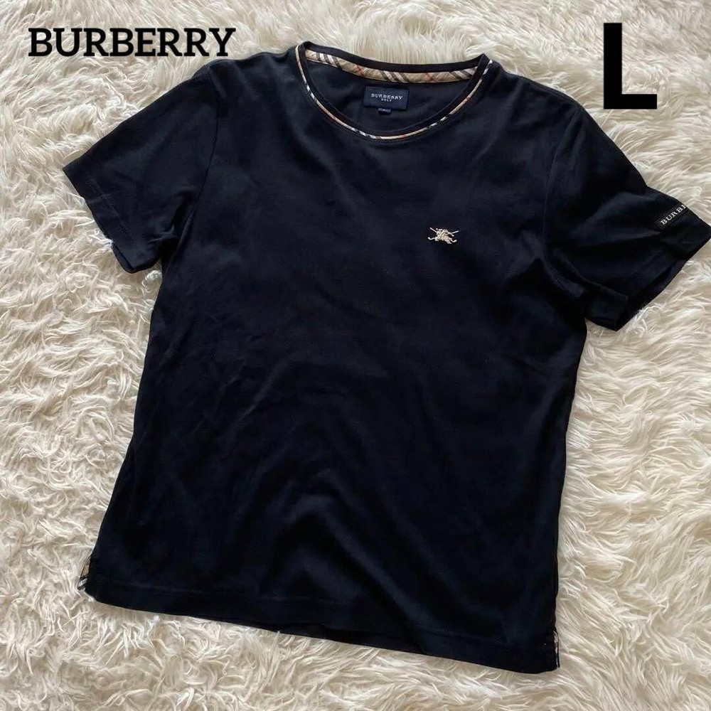 BURBERRY GOLF Short sleeve T-shirt Black Nova check Logo Women Size L Used