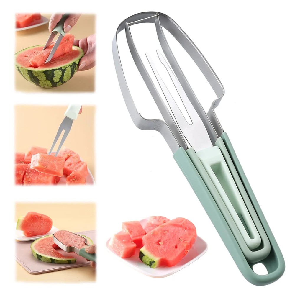 3 In 1 Summer Watermelon Cutting Tool Fork Slicer Knife Set for Home Stainless S