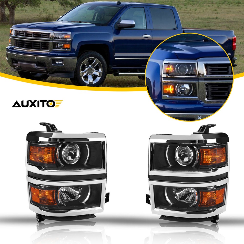 2PCS For Chevy 2014-2015 Silverado 1500 Projector Headlights Lamps Amber Corner