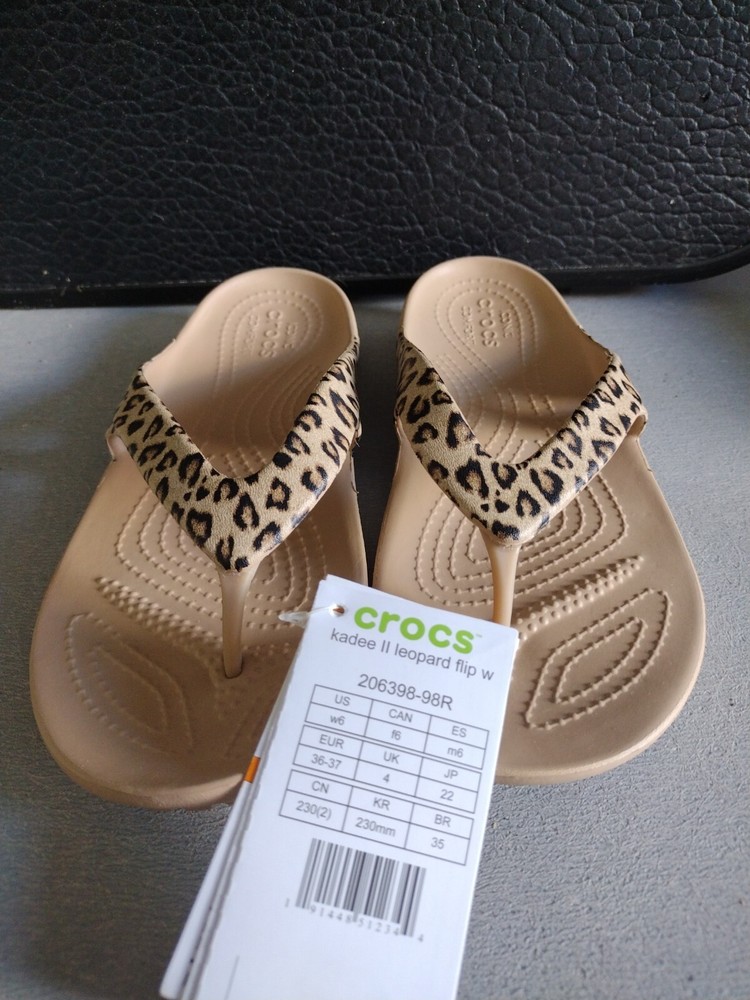 Crocs Kadee II Leopard Print Flip Flop Sandals Cheetah 206398 Women Size 6w